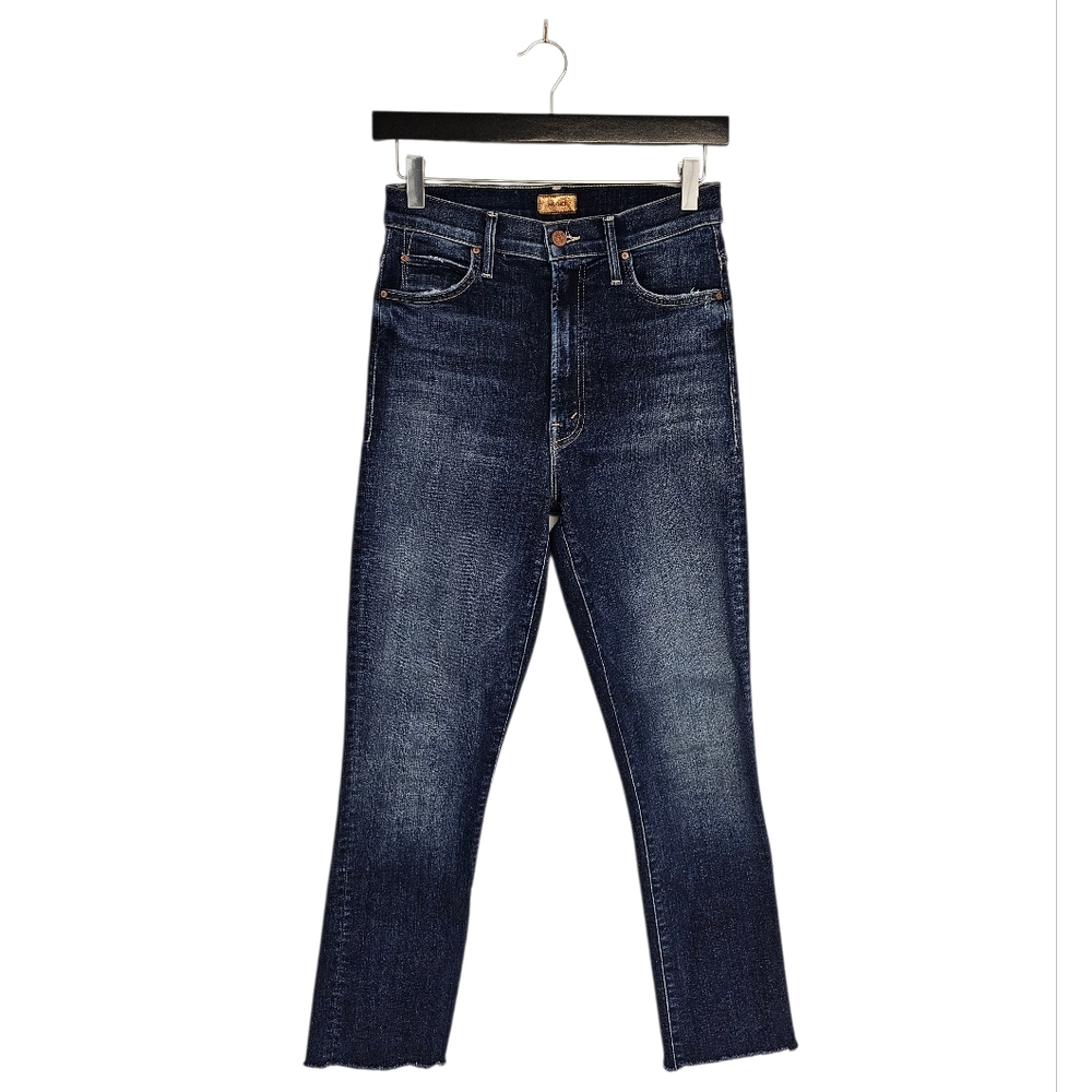 MOTHER The Swooner Rascal Ankle‎ Fray High Rise Straight Leg Dark Blue Jeans 26